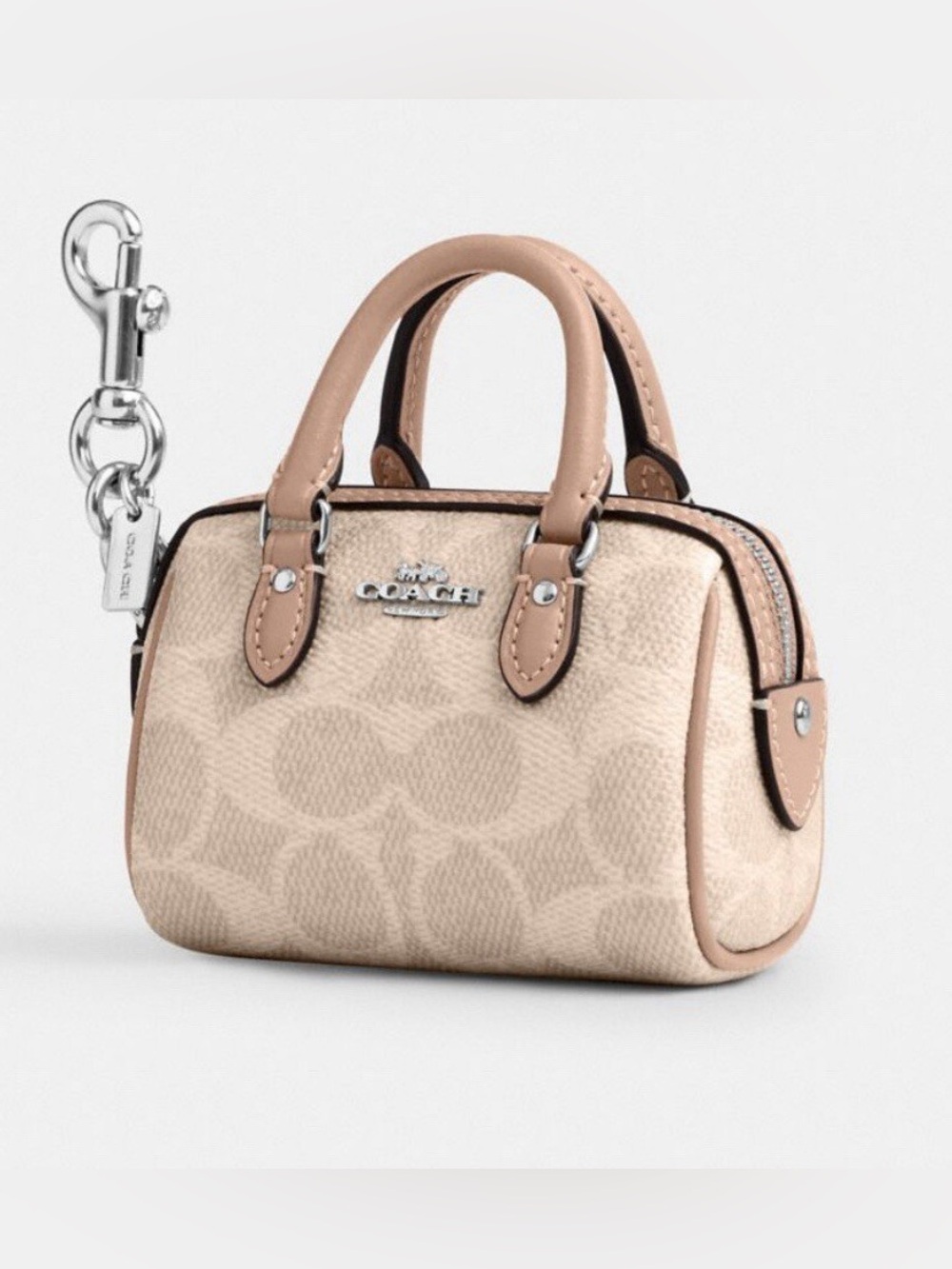 Mini Rowan Bag Charm In Signature Canvas -  Taupe & Sand